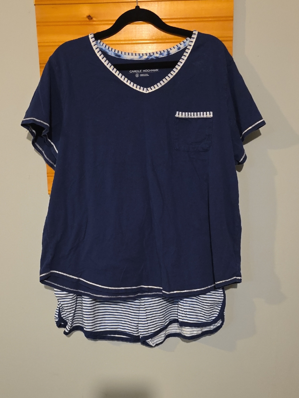 Midnight by Carole Hochman Women's Navy Pajama Set Short Sleeve Top Sz XL